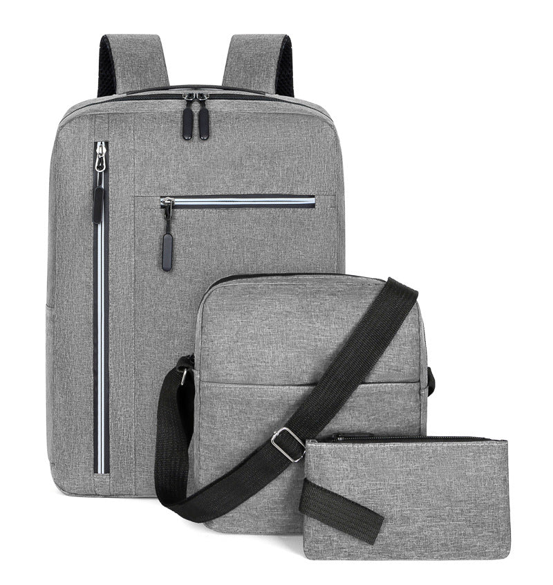 Foreign Trade New Three-Piece Backpack Cross-Border USB Lightweight Computer Backpack Large Capacity Student Backpackt